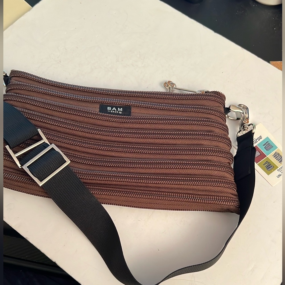 Classic BAM BAG Zip Brown  Lock Key Adjustable Shoulder Bag HB1005 NEW